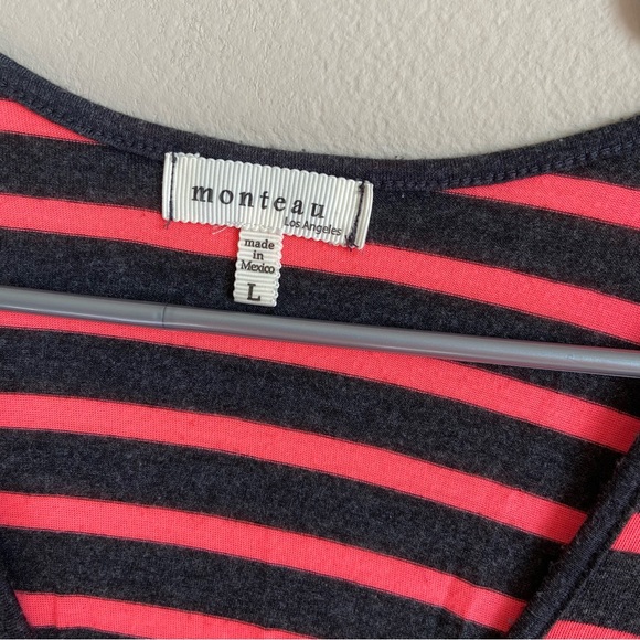 Monteau | Striped Scoop Neck Form Fitting Flowy Bottom Dress Summer Spring - Picture 3 of 3